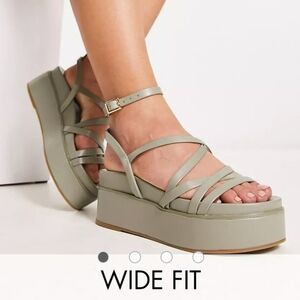 ASOS DESIGN Wide Fit Taurus strappy flatform sandals in sage green